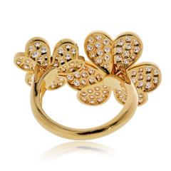  Van Cleef Arpels VCA Frivole 18K Yellow Gold Diamond Flower In Between The Finger Ring - 4762272