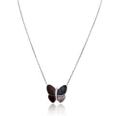 Van Cleef Arpels Van Cleef Arpels 18K White Gold Grey Mother Of Pearl Butterfly Necklace - 4483259