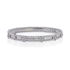  Van Cleef Arpels Van Cleef Arpels 18K White Gold Perlee Diamond Clovers Size S Bracelet - 4289979