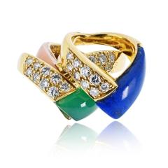  Van Cleef Arpels Van Cleef Arpels 18K Yellow Gold 5 Multi Color Gem Stack Ring - 4481362