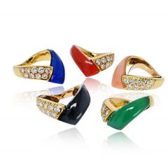  Van Cleef Arpels Van Cleef Arpels 18K Yellow Gold 5 Multi Color Gem Stack Ring - 4483288