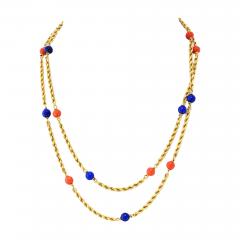  Van Cleef Arpels Van Cleef Arpels 18K Yellow Gold Lapis And Coral 33 Inch Necklace - 4483271