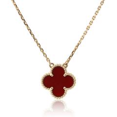  Van Cleef Arpels Van Cleef Arpels Alhambra 18K Rose Gold Carnelian Single Alhambra Necklace - 4390909