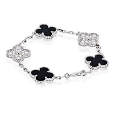  Van Cleef Arpels Van Cleef Arpels Alhambra 18K White Gold Onyx And Diamond Bracelet - 4289983