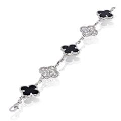 Van Cleef Arpels Van Cleef Arpels Alhambra 18K White Gold Onyx And Diamond Bracelet - 4290024