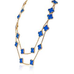  Van Cleef Arpels Van Cleef Arpels Alhambra 18K Yellow Gold Blue Agate 20 Motif Necklace - 4762283