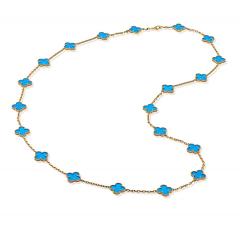  Van Cleef Arpels Van Cleef Arpels Alhambra 18K Yellow Gold Blue Agate 20 Motif Necklace - 4762284