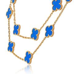  Van Cleef Arpels Van Cleef Arpels Alhambra 18K Yellow Gold Blue Agate 20 Motif Necklace - 4762285