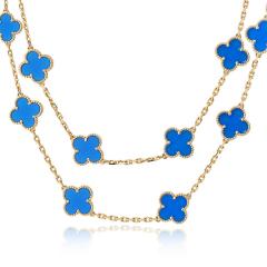  Van Cleef Arpels Van Cleef Arpels Alhambra 18K Yellow Gold Blue Agate 20 Motif Necklace - 4762286