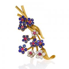  Van Cleef Arpels Van Cleef Arpels Mid Century Diamond Ruby Sapphire and Gold Hawaii Brooch - 941423