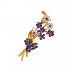  Van Cleef Arpels Van Cleef Arpels Mid Century Diamond Ruby Sapphire and Gold Hawaii Brooch - 942185