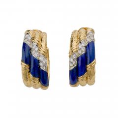  Van Cleef Arpels Van Cleef Arpels Mid century Lapis and Diamond Hoop Earrings - 4104391