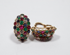  Van Cleef Arpels Van Cleef Arpels Yellow Gold Diamond Ruby Sapphire and Emerald Earclips - 964329