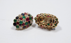  Van Cleef Arpels Van Cleef Arpels Yellow Gold Diamond Ruby Sapphire and Emerald Earclips - 964333