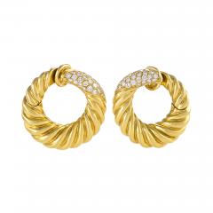  Van Cleef and Arpels Van Cleef Arpels Mid 20th Century Diamond and Gold Hoop Earrings - 703375