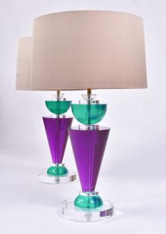  Van Teal Pair of Exotic American 80s purple turquoise and Lucite table light by Van Teal - 1452665