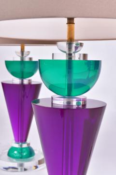  Van Teal Pair of Exotic American 80s purple turquoise and Lucite table light by Van Teal - 1452667