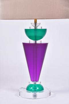  Van Teal Pair of Exotic American 80s purple turquoise and Lucite table light by Van Teal - 1452668