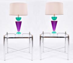  Van Teal Pair of Exotic American 80s purple turquoise and Lucite table light by Van Teal - 1452678