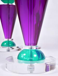  Van Teal Pair of Exotic American 80s purple turquoise and Lucite table light by Van Teal - 1452679