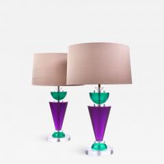  Van Teal Pair of Exotic American 80s purple turquoise and Lucite table light by Van Teal - 1453483