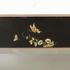  VanDyke Mid Century Black Glass w Chinoiserie Framed Mirror Signed VanDyke for LaBarge - 3275848
