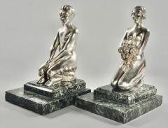  Vandaele Art Deco Bronze Bookends Lady and Faun Signed H Vandaele - 1369651