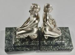  Vandaele Art Deco Bronze Bookends Lady and Faun Signed H Vandaele - 1369652