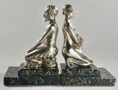  Vandaele Art Deco Bronze Bookends Lady and Faun Signed H Vandaele - 1369653