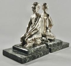  Vandaele Art Deco Bronze Bookends Lady and Faun Signed H Vandaele - 1369654