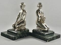  Vandaele Art Deco Bronze Bookends Lady and Faun Signed H Vandaele - 1369655