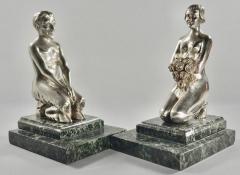  Vandaele Art Deco Bronze Bookends Lady and Faun Signed H Vandaele - 1369657