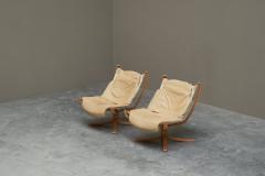 Vatne M bler Sigurd Ressell Pair of Falcon Lounge Chairs in Leather Canvas and Birch - 4468711