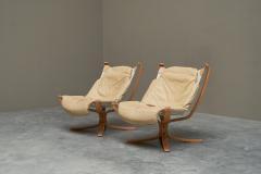  Vatne M bler Sigurd Ressell Pair of Falcon Lounge Chairs in Leather Canvas and Birch - 4468712