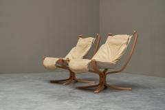  Vatne M bler Sigurd Ressell Pair of Falcon Lounge Chairs in Leather Canvas and Birch - 4468722