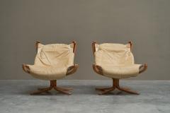  Vatne M bler Sigurd Ressell Pair of Falcon Lounge Chairs in Leather Canvas and Birch - 4468723