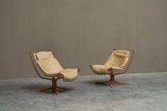  Vatne M bler Sigurd Ressell Pair of Falcon Lounge Chairs in Leather Canvas and Birch - 4468726