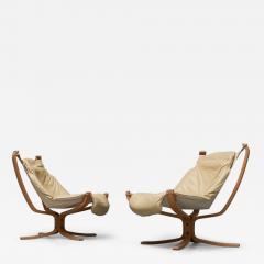  Vatne M bler Sigurd Ressell Pair of Falcon Lounge Chairs in Leather Canvas and Birch - 4469541