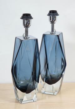  Venfield Blue Faceted Pair of Murano Glass Table Lamps - 2038710