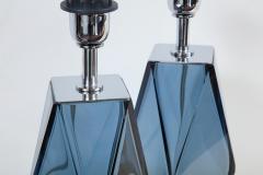  Venfield Blue Faceted Pair of Murano Glass Table Lamps - 2038714