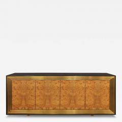  Venfield Burl Faced Four Door Credenza with Stepped Brass Framed Front - 4208365