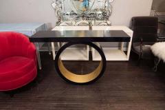  Venfield Custom Black Parchment Circle Console with Gold Leaf Interior - 2038847