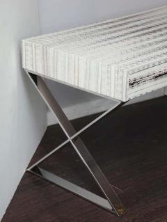 Venfield Custom Genuine Watersnake Python Writing Desk with Stainless Steel X Band Base - 3140037