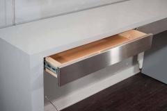 Venfield Custom Gray Stained Console with Brushed Stainless Steel Drawers - 3127665