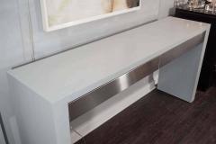  Venfield Custom Gray Stained Console with Brushed Stainless Steel Drawers - 3127666