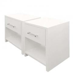 Venfield Custom Pair of Lacquered Nightstands with Chrome Lucite Handles - 3222336