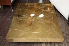  Venfield Custom Spectacular Etched Brass and Double Agate Rectangular Cocktail Table - 3135733