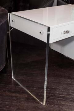  Venfield Custom White Lacquer Desk with Lucite Side Panels - 2039192