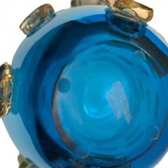  Venfield Hand Blown Deep Blue Murano Glass Vase with Gold Leaf Infused Raised Dot Design - 3549015