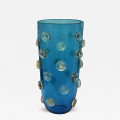  Venfield Hand Blown Deep Blue Murano Glass Vase with Gold Leaf Infused Raised Dot Design - 3549205